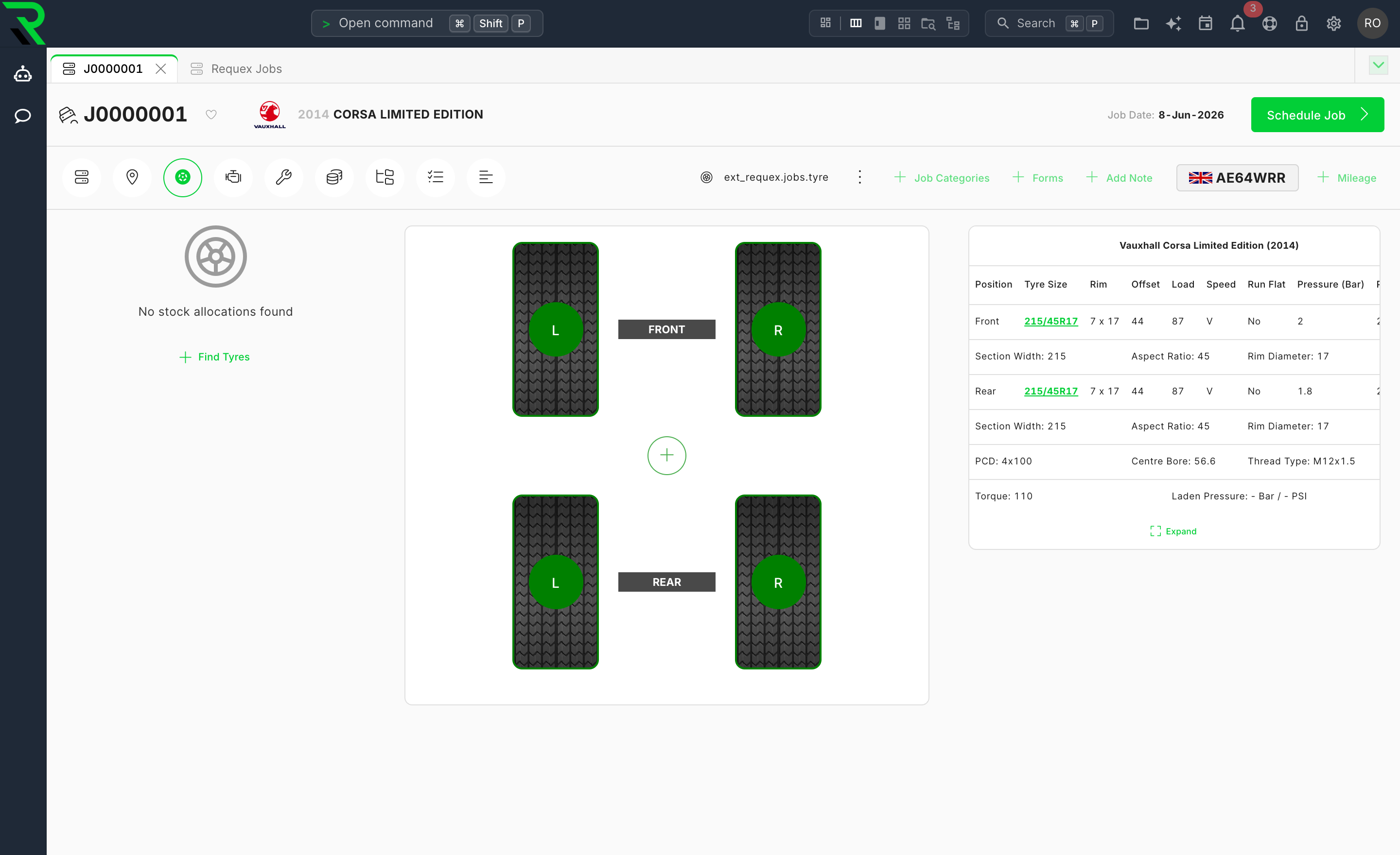 Your FixTrade workspace, a job open with its visits and materials